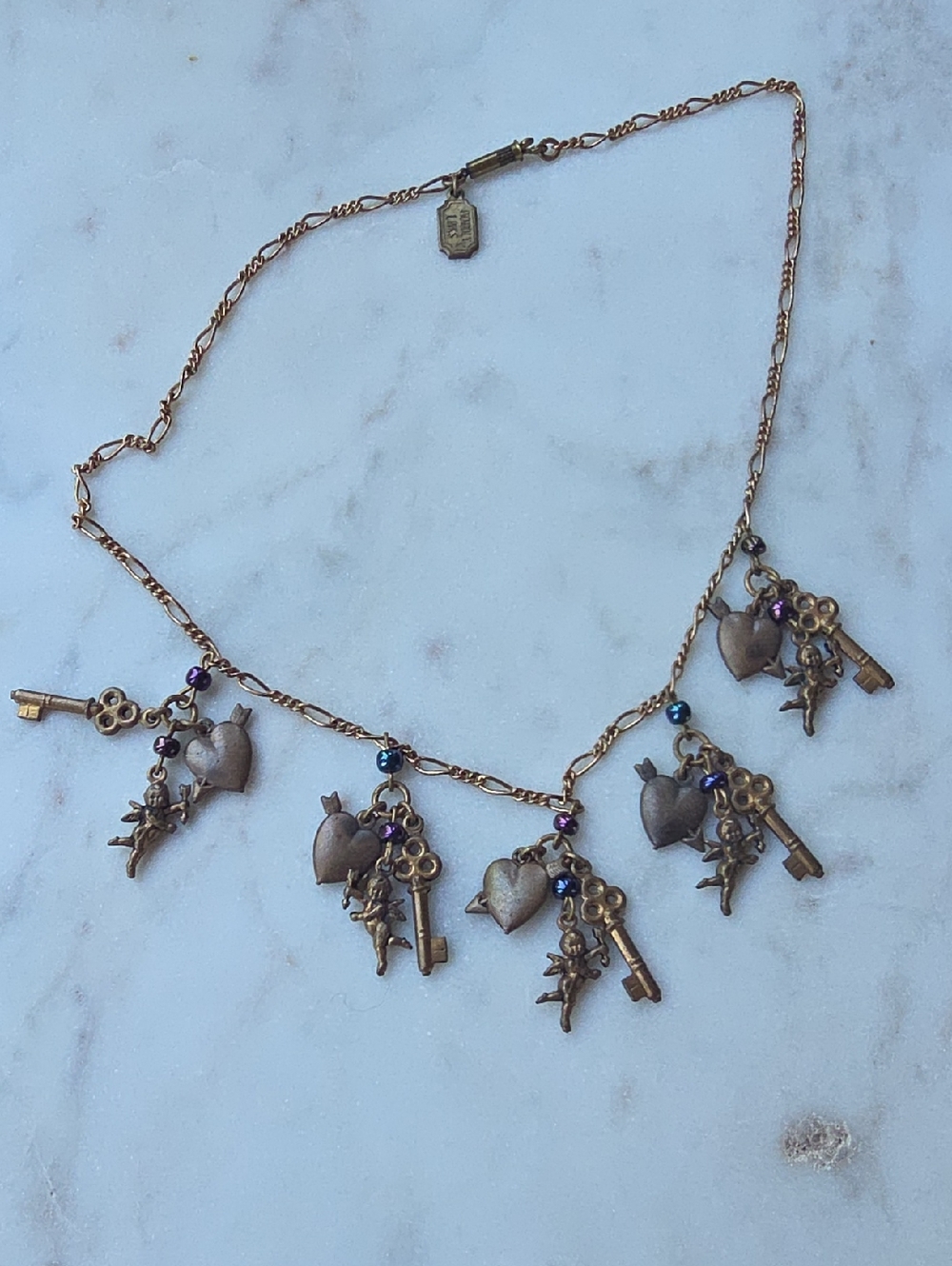Pididdly Links Vintage Cherub, Key, And Heart Necklace